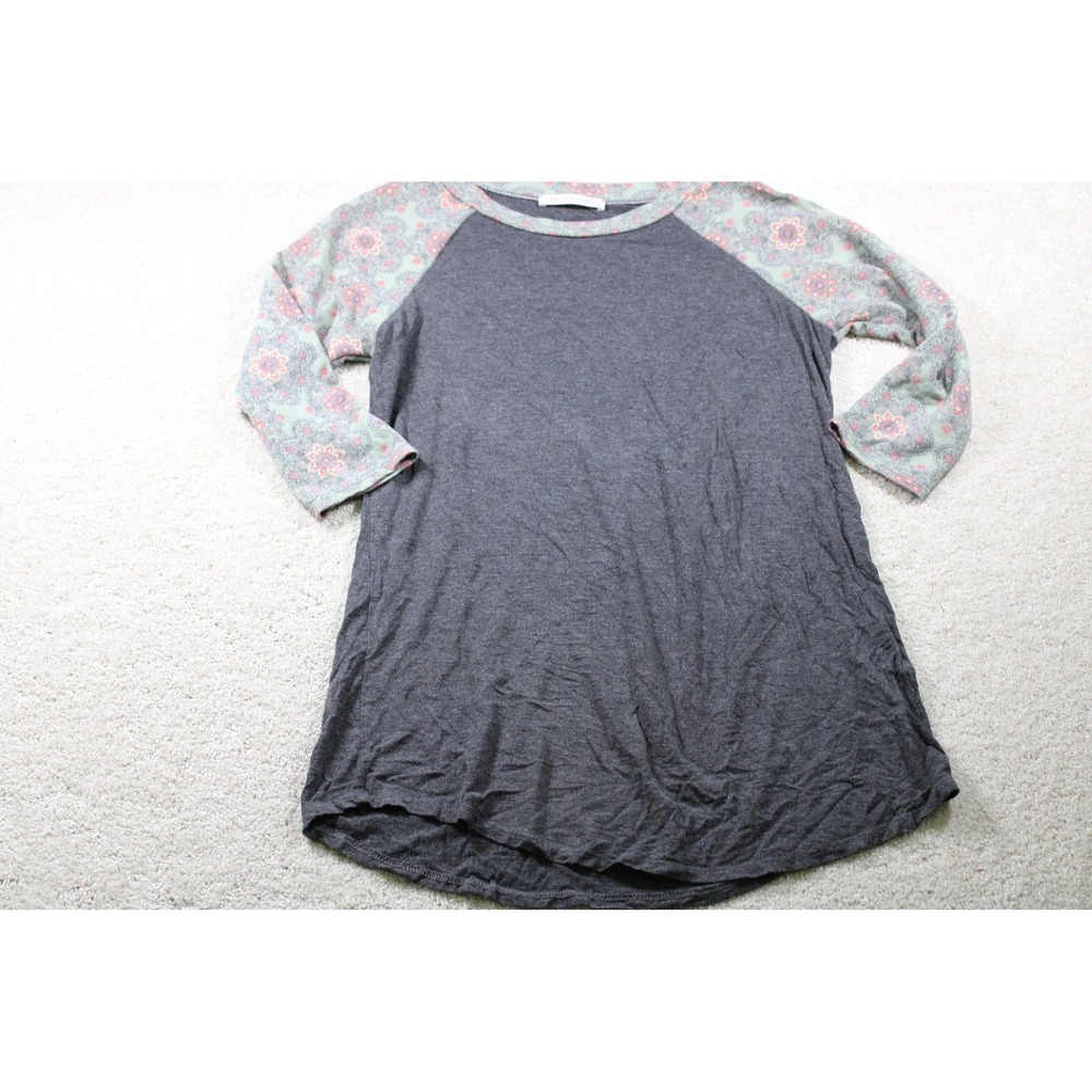 Chris & Carol Shirt Womens Small Gray Floral Raglan 3/4 Sleeve Tunic Top USA
